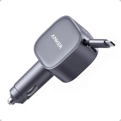 Produktbild von Anker Nano 75W KFZ-Ladegerät, USB-C 45W + USB-C-Port 30W, Schwarz, einziehbares Kabel 75 cm