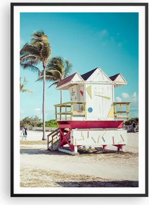Produktbild von Gerahmtes Poster - Schwarzer Rahmen - Strand Miami Florida - 70x100 cm - Wand Bild - Wanddeko - Wandbilder - Kunstposter - Wandposter - Bilderrahmen - Bilder - Kunstdruck - Wandbild - P2BPA70x100-4332