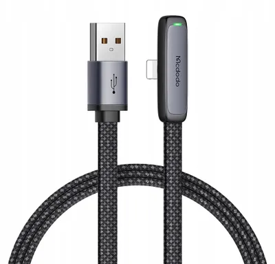 Produktbild von Mcdodo Winkel USB Lightning Flach Kabel 36w Für Iphone 12 13 14 Schwarz 1m