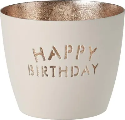 Obrázek produktu pro Dárková společnost Lucerna Madras Happy Birthday M, svícen na čajovou svíčku, svícen na svíčku, železo, bílá, zlatá, 8,5 cm, 1063404001