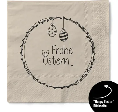 Produktbild von Sovie HOME Serviette "Frohe Ostern (Ei) - Happy Easter" aus Tissue 33 x 33 cm, 3-lagig, 20 Stück