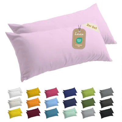 Produktbild von Lavea® 2er Set Seitenschläferkissen-Bezug 40x145 - 100% Baumwolle Jersey – Weiche Kissenhülle & Kopfkissenbezüge mit YKK-Reißverschluss - Rosa