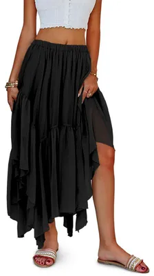 Produktbild von Imily Bela Sommerliches Boho-Maxikleid für Damen, lässiger asymmetrischer High-Low-Saum, fließendes Boho-Maxikleid