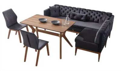 Obrázok produktu pre Čierno-hnedý jedálenský set Chesterfield rohová lavica dizajnérsky jedálenský stôl