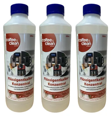 Produktbild von 3x 500ml Flüssigentkalker-Konzentrat auf Milchsäure-Basis mit Korrosionsschutz für DeLonghi und andere Kaffeevollautomaten