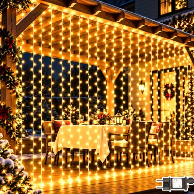 LED-Lichtgordijn 3x3 m, 300 warmweiße LEDs, IP65, 8 Modi