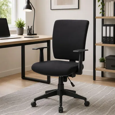 Produktbild von Bürostuhl Dlom, Chefsessel mit Armlehnen, Ergonomischer Bürositz, 61x65h98/108 cm, Schwarz