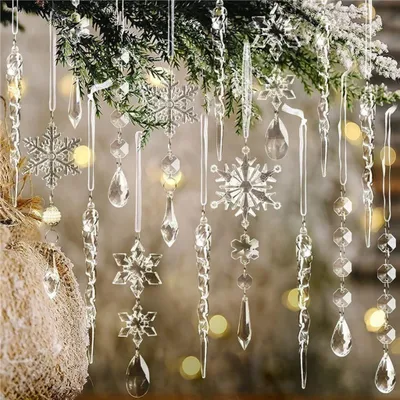 Produktbild von 40 Acryl-Schneeflocken & Eiszapfen - Kristall-Deko für Weihnachtsbaum und winterliche Festdekoration
