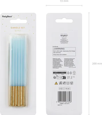 Produktbild von Geburtstagskerzen 14cm glatt 12er Set Blau / Gold