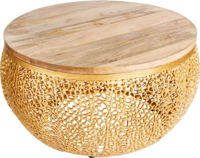 Image de Table basse 80 cm en bois, design doré, style moderne, pour le salon - ACHETER MAINTENANT