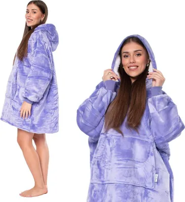 Produktbild von Sweatshirt Decke Kocobluza 2in1 Oversize XXL mit Kapuze Dicke Sherpa Lila