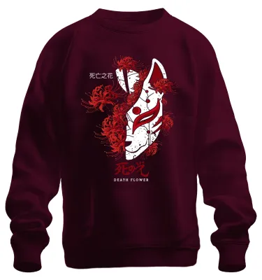Immagine prodotto di Kitsune Maske Spinnenlilie Higanbana Lycoris DEATH FLOWER retro Felpa Unisex Pullover, Borgogna, 3XL