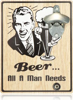 Produktbild von com-four® Flaschenöffner für die Wand - Bieröffner mit magnetischem Kronkorkenhalter - Wand-Flaschenöffner mit Spruch und Motiv