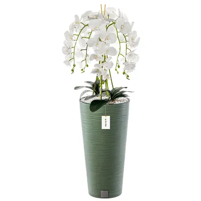 Obrázek produktu pro Umělá orchidej kaskáda kytice bílá v květináči stěna zelená H 110 cm domácí kancelář dekorace, umělá rostlina orchidej, umělá květina, umělá orchidej v květináči