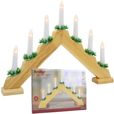 Obrázok produktu pre Adventný svietnik z borovicového dreva, 7 teplých bielych LED diód, napájanie na batérie, časovač 6/18 hodín, 100%
