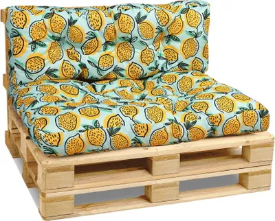 Produktbild von Gartenkissen für Palettenmöbel 40x120 cm, 80x120 cm mit fruchtiges Musterk - aus dickem Polsterstoff, mit weicher Füllung - Set aus 2 Palettenauflagen