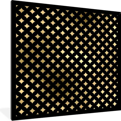 Produktbild von MuchoWow® Gerahmtes Poster Muster - Sterne - Gold 40x40 cm - Poster mit Schwarzem Bilderrahmen Wandposter Rahmen Foto Bilder - Mit Rahmen - Wanddekoration Schlafzimmer