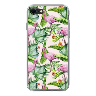 Produktbild von MuchoWow® Handyhülle Schutzhülle Hülle für iPhone 7 Flamingo - Pflanzen - Muster Silikon Softcase Handy Hülle - Kartenhalter