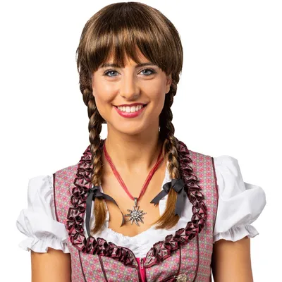 Perücke mit geflochtenen Zöpfen Lena braun Zopfperücke für Damen Oktoberfest Wiesn Wasen Kostüm-Zubehör Fasching Karneval Mottoparty