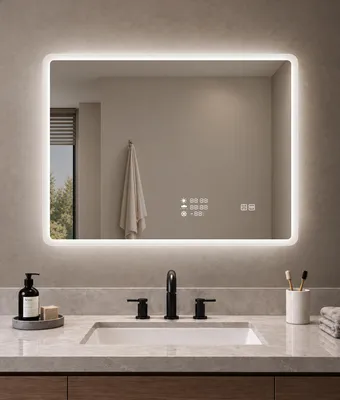 LED-Badspiegel 80x60 cm, Smart-App, Anti-Beschlag, dimmbar, 3 Lichtfarben