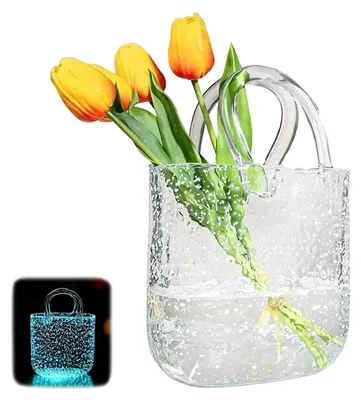 Glasvase in Taschenform, handgefertigt, 27x19 cm, transparent