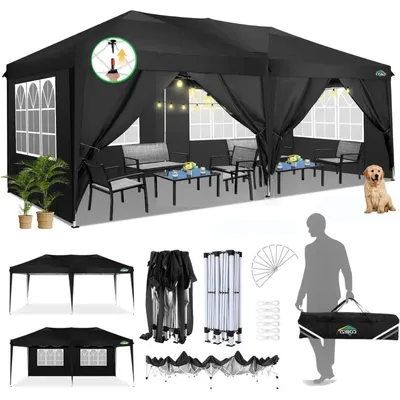 Produktbild von Faltpavillon 3x6m wasserdicht UV-Schutz Partyzelt mit 6 Seitenwänden, Schwarz