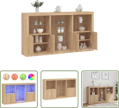 Produktbild von The Living Store Sideboard mit LED-Leuchten Sonoma-Eiche 181,5x37x100 cm