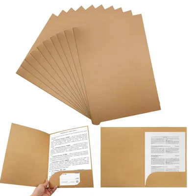 Productafbeelding van Presentatiemappen A4, kraftpapier, 12 stuks, bruin, met kaartvak