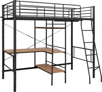Produktbild von Eleganter Etagenbett Doppelbett Bettrahmen Jugendbett mit Tischrahmen Schwarz Metall 90x200cm für Schlafzimmer