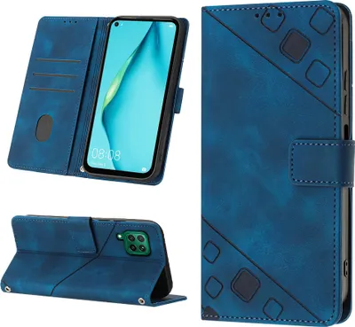 Produktbild von Hülle für Huawei P40 Lite Prägung Flip Leder Brieftasche Schutzhülle mit Ständer Blau