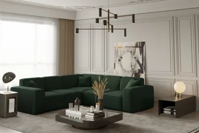 Produktbild von Ecksofa Designersofa CELES in Stoff Opera Velvet Grün Seite Universal