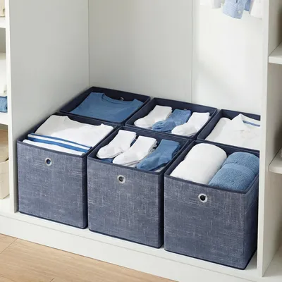 Produktbild von SONGMICS Ordnungsboxen, 6er Set, aus Vliesstoff mit Griff, 30 x 30 x 30 cm, Organizer Box, für Würfelregal, Faltbox, blau