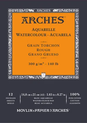 Productafbeelding van Formaat 14,8 x 21, 12H, Arches aquarelpapier, 100% dik, 300 g, wit, geschikt voor nat-in-nat techniek