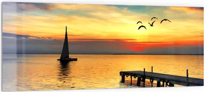 Produktbild von DEQORI Küchenrückwand Glas 125x50 cm 'Abendidylle am See' Spritzschutz Bad Rückwand
