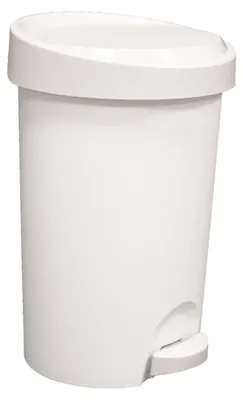 A white pedal bin is shown against a white background.