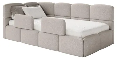 Produktbild von Selsey Cloudy – Jugendbett 90x200 cm, linksseitig, mit Bouclé-Bezug und Rausfallschutz, Greige