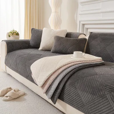 Produktbild von Sofabezug Vollschutz rutschfest waschbar für 1-4 Sitze L-Form Dunkelgrau 90x160cm