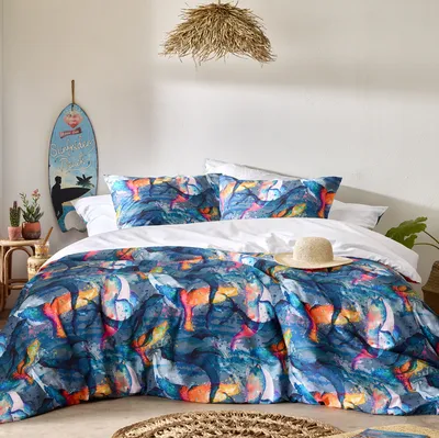 Produktbild von De Witte Lietaer Bettbezug, Wale Deep Blue - 260 x 240 cm + (2x) 60 x 70 cm - Baumwollperkal