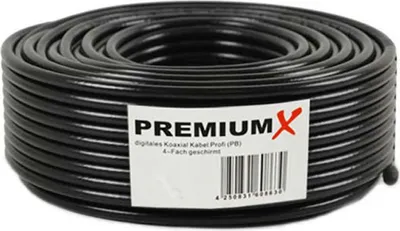 Produktbild von PremiumX 25m BASIC Koaxialkabel schwarz 135dB 4-fach CCS SAT Kabel