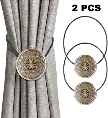 Produktbild von Stück Magnetischer Vorhang Raffhalter im Vintage-Stil, runder Vorhang Gardinenhalter Retro Fenstervorhang Dekorativer Schnallenhalter für Zuhause Büro Café Balkon,Bronze