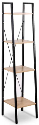 Zdjęcie produktu dla Półka na książki - Industrialna półka - 4 półki - Metalowa konstrukcja - Półki z płyty drewnianej pokrytej melaminą - 34 x 35 x 148 cm - Nowoczesny design - Czarny kolor i jasne drewno dębowe