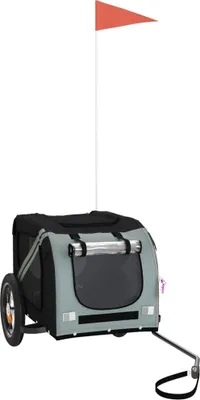 Image de vidaXL Remorque pour vélo Chiens Gris et noir Tissu Oxford et fer