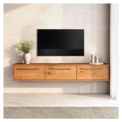 Produktbild von Hängendes Lowboard TECCA aus massivem Eichenholz – Moderne Hängekonsole mit 3 Klappen, Mid Century Stil, stilvolle Wandkommode zur Wandmontage mit Stauraum
