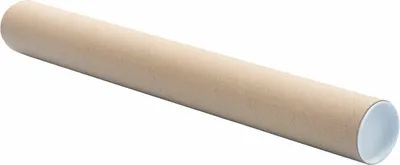 A cardboard tube for shipping, lying diagonally on a white background.