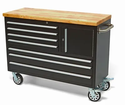 Produktbild von HBM Werkzeugwagen, Werkbank mit Holzarbeitsplatte 122 cm, schwarz