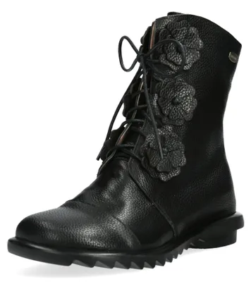 Produktbild von Laura Vita Damen Stiefelette mit Blütenapplikationen aus Leder Cyrielle 43, Größe:37 EU, Farbe:Schwarz