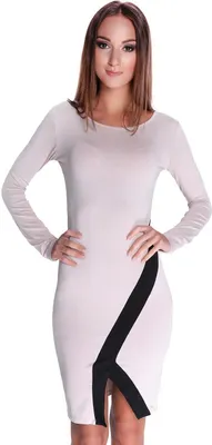Produktbild von Damen Elegant Kleid Dress Langarm zweifarbig Onesize; S/M; Beige
