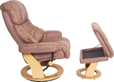 Obrázek produktu pro MCA Relax křeslo Calgary XXL, TV křeslo taburet, 180 kg nosnost látka/textil  hnědá, rám přírodní hnědá