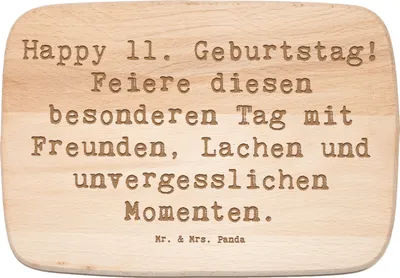 Produktbild von Mr. & Mrs. Panda Schneidebrett Spruch 11. Geburtstag Freude - Transparent - Geschenk, besonderer Tag, Holzbrett, schneidbrett, Happy Birthday, Alter, Glückwunsch, elfter
