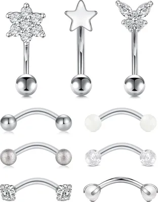 Obrázok produktu pre 9-10 Obočie Piercing Set 16G 8mm chirurgická oceľ Diamond Bead Star Daith brušný gombík Piercing
